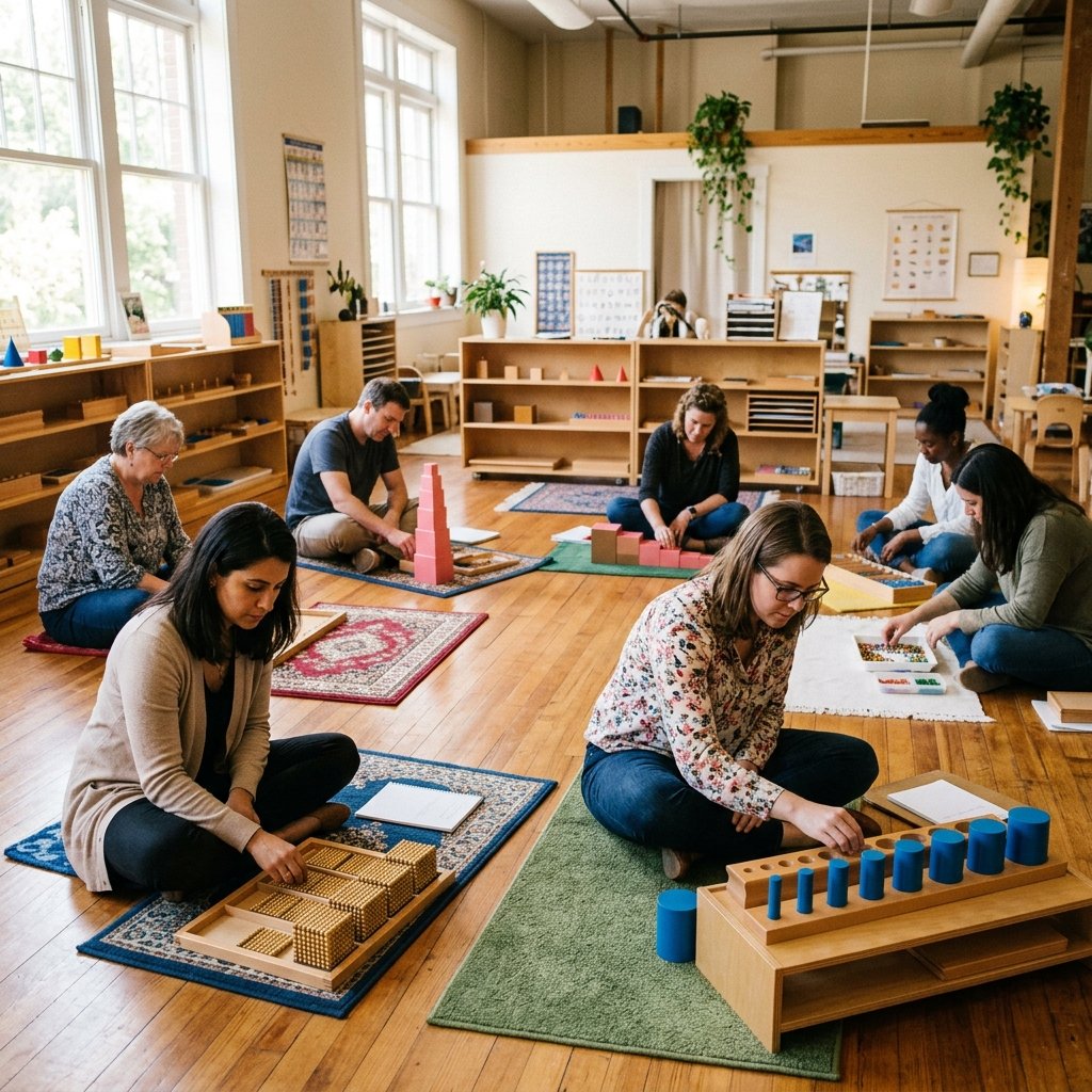 Trainee Preparing Montessori Sensorial Material